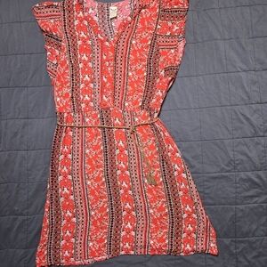 Boho Cottagecore Floral Lightweight Ruffle Sleeve Belted Dress size XL